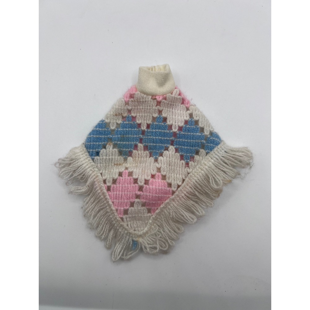 Vintage Barbie‎ Doll Sized Pink Blue White Crochet Poncho Made In Hong Kong 70s